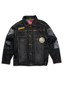 Vintage Ecko Unltd. Denim Jacket Leather Patchwork Rhino Men's / US S / EU 44 - Picture 1 of 11