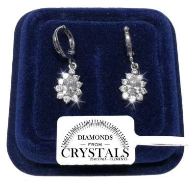 Goccia fiore Orecchini pl.oro bianco 18K con cristalli Zirconi  Donna S3 - Immagine 1 di 3