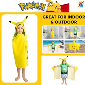 Pikachu Hooded Towel Wrap Kids Cotton Bath Pool Beach 24x50 Pokémon Gift - Picture 1 of 10