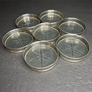 Frank M Whiting Sterling Silver Crystal 4444 Coasters Mid Century Modern Set 7 - Picture 1 of 21