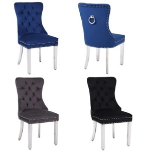 Velvet Dining Chairs with Knocker/Ring Back Upholstered Seat 1, 2, 4, 6 Chairs - Picture 1 of 44