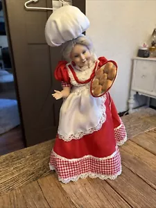 Vintage Frau Claus Figur Porzellan Gesicht Kekse echte Wimpern 16" Baumspitze - Bild 1 von 11