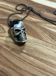 Vintage MEN'S SKULL PENDANT SILVER STERLING 925 ROCKER BIKER Onyx Brains - Picture 1 of 7