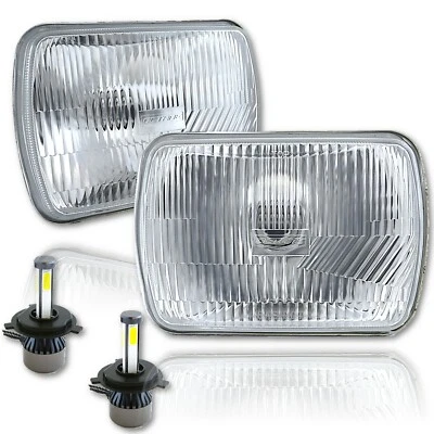7X6" LED Stock Style Glass Metal Headlight 4000Lm H4 Light Bulb Headlamp Pair - Image 1 of 4