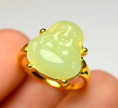 ANILLO BUDA TALLADO PIEDRA VERDE ASIÁTICO CHINO Foto 1 de 3