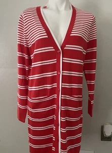 NWT Isaac Mizrahi Live Striped Button Front Long Cardigan ~ Size M ~ Pockets - Bild 1 von 5