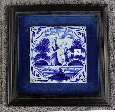 19thc Holandês DELFT TILE Azul Cobalto e Branco Estanho Esmaltado Bíblico #8 - Imagem 1 de 3