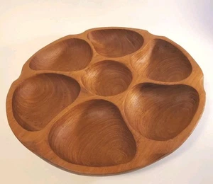 Vintage Teak Lazy Susan 7 Section Tray Appetizers Pupus Spinning Hand Crafted - Picture 1 of 12