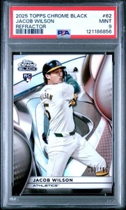 Topps 2025 cromo negro refractor #62 Jacob Wilson A's radiocontrol novato/199 PSA 9 como nuevo - Imagen 1 de 2