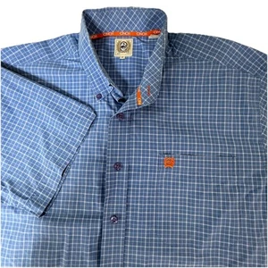 Cinch Men Size M Blue Window Pane Check Cotton Short Sleeve Button Down Shirt - Picture 1 of 11