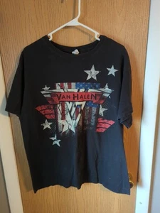 VAN HALEN BLACK RETRO TSHIRT SZ L RED WHITE BLUE FLAG LOGO - Imagen 1 de 2