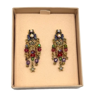 Pendientes perforados Kirks Folly de colección estrellas estrás cuentas colgantes oro púrpura Foto 1 de 4