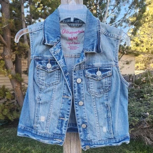 Chaleco de mezclilla Aeropostale para mujer M vaquero desgastado botón delantero chaqueta sin mangas - Imagen 1 de 7