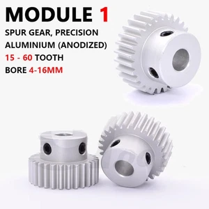 Module 1 Spur Gear Aluminium 12-60 Tooth with Hub Pinion Motor Gear 4-16mm Bore - Picture 1 of 35
