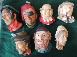 7 Vintage Bossons England Chalkware heads 1960s-90s, some w/chips, wall hangings - Picture 1 of 10
