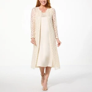 Curations Debbie Denmon Duster Dress Set Size XL Bamboo Ivory Party Elegant NEW - Picture 1 of 8