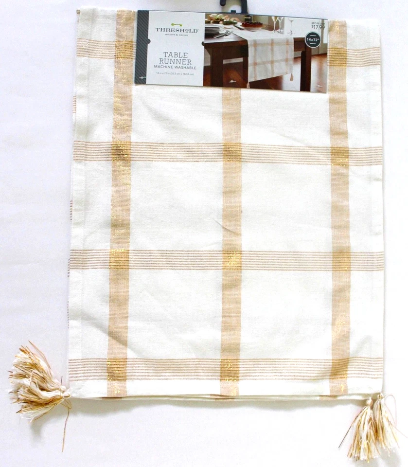 Threshold Gold Plaid Table Runner 14 X 72
