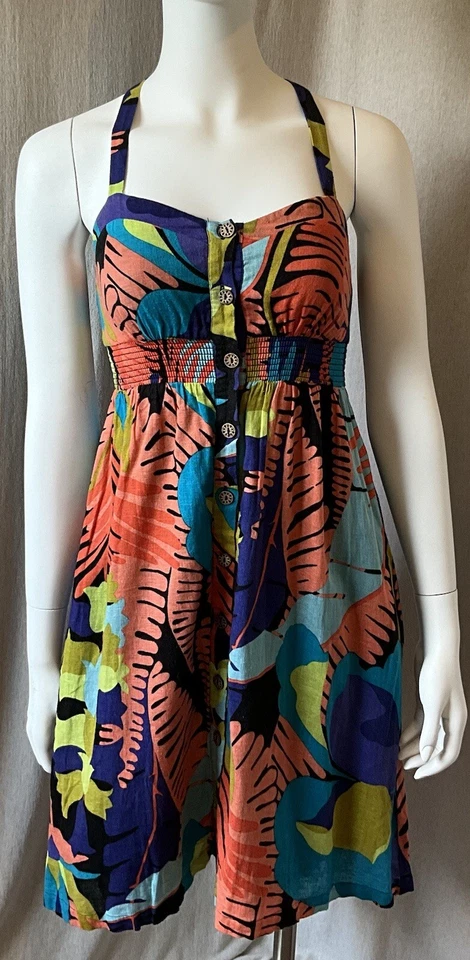 Vestido Edme & Esyllte Anthropologie Talla 0 Mezcla de Lino Tropical Boho Festival Foto 1 de 4