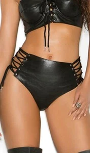Leder Booty Shorts Schnürhose seitlich freche heiße Hose schwarz L7137 - Bild 1 von 3