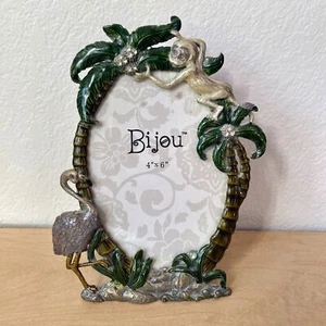 Bijou Crystal Jungle Monkey Flamingo Palm Trees Frame Enameled Metal *READ* - Picture 1 of 7