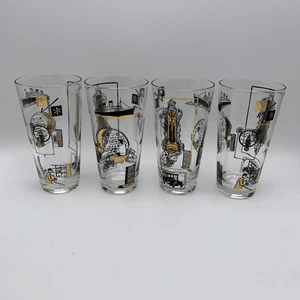 4 Osborne Kemper Thomas Titanic Skyball Tom Collins 12 oz Glasses Black and Gold - Picture 1 of 10