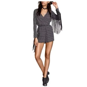 H&M Coachella Fringe Trim Romper Black White Pockets Women’s Size 4 - Picture 1 of 9