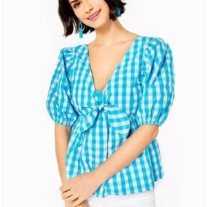NWT $138 Lilly Pulitzer Sarafina Gingham Babydoll Top size 2 - Picture 1 of 8
