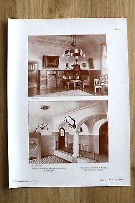 AR6) Architektur Vaihingen 1906 Landhaus Kommerzienrat Leicht Innen Möbel 26x36 • 29.04€