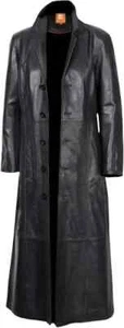 Original Leather Trench Coat Black Long Coat Duster Overcoat Sheepskin Women - Picture 1 of 1