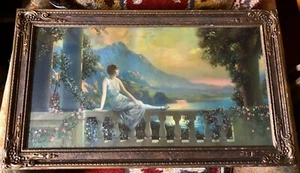 R. Atkinson Fox Art Deco stampa litografica "Sogno di tramonto" org. Telaio in legno intagliato - Foto 1 di 6