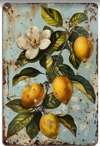 Lemons with Flower Metal Sign Vintage Rustic 8 x 12 - Picture 1 of 2