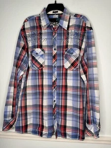 Roar Button Front Shirt Mens 2XL XXL Plaid Long Sleeve Embroidered Embellished - Picture 1 of 6