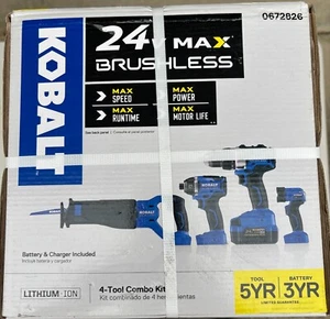 Kobalt KLC 4024A-03 24V Lithium-Ion Brushless Motor 4 Tool Combo Kit - Picture 1 of 3