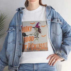 Pickleball Halloween T-Shirt Spooky Graphic Tee Womens Sports Activewear New - Picture 1 of 64