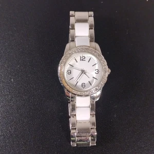 Women’s Silver-Tone Quartz Watch – White Link Band – Rhinestone Bezel – Tested - Picture 1 of 8