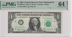 Fr 1900-Im* MULE STAR 1963 $1 FRN I01184067* bp 442 PMG 64 MINNEAPOLIS GREENSEAL - Picture 1 of 2
