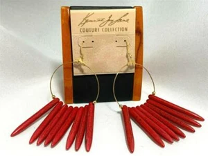 KJL Red Hoop Spike Dangle Earrings - Picture 1 of 1