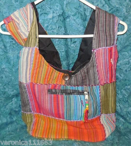 Handtasche Patchwork NEU mehrfarbig Reißverschluss 13" x 11" Baumwolle 3 Fächer 30" Riemen - Bild 1 von 5