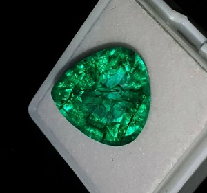 9.26 Ct Loose Gemstone Natural Green Colombian Certified Emerald Trillion Shape - Picture 1 of 10