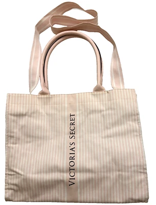 Bolso de Mano Victorias Secret Weekender Icónico Rosa Blanco Rayas Correa Mango Logo Nuevo sin Etiquetas Foto 1 de 4