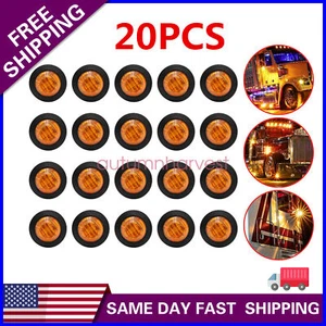 20X Amber 3/4"Round LED Bullet Clearance Side Marker Lights For Truck Trailer - Picture 1 of 12
