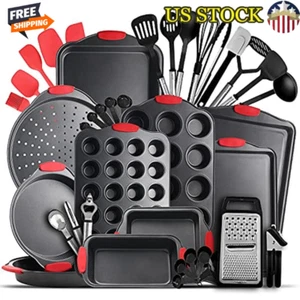 39 Piece Nonstick Baking Pan Set Oven Safe Bakeware Utensils Silicone Handles US - Picture 1 of 7