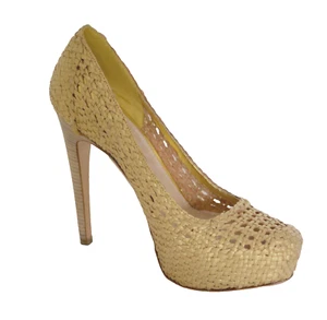 PRADA LEATHER PUMPS PLATFORM WOVEN SHOES SZ EU 38 US 8 NEW MADE ITALY - Picture 1 of 8
