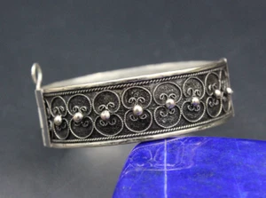 Vintage marokkanisches Tuareg Silber Armreif Talkaari Verarbeitung Pin Kette Armband, - Bild 1 von 7