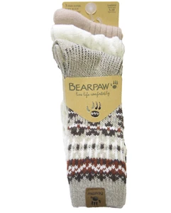 3 Pr Bearpaw Ladies Boot Socks Fair Isle $ Solid Cable Oatmeal ivory Asst - Picture 1 of 1