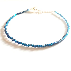 Diamond Bracelet Rondelle Faceted Diamond Cut Beads Blue Beads Handmade Necklace - Picture 1 of 4