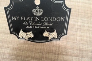 My Flat In London Silver Tone Crystal Pave Scottie Dog Post Earrings NEW! - Picture 1 of 3