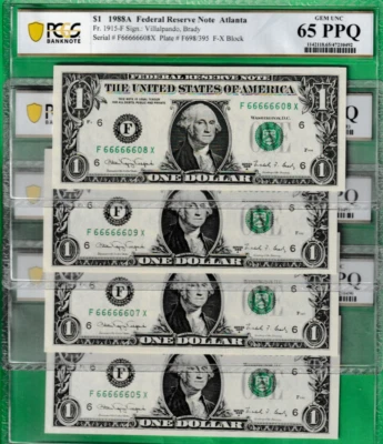 NEAR SOLID  66666601 TO 08  $1  1988A  Federal Reserve Note CHOOSE ONE OF 8 PCGS - Image 1 of 4