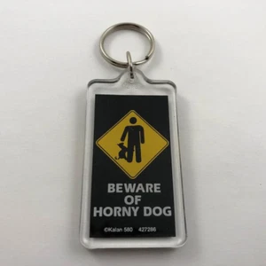 BEWARE OF HORNY DOG ~ Vintage Key Fob Keychain - Picture 1 of 1