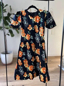 Vintage 60s Inspired Homemade Black Floral Dress Matches a Size XS - Picture 1 of 13